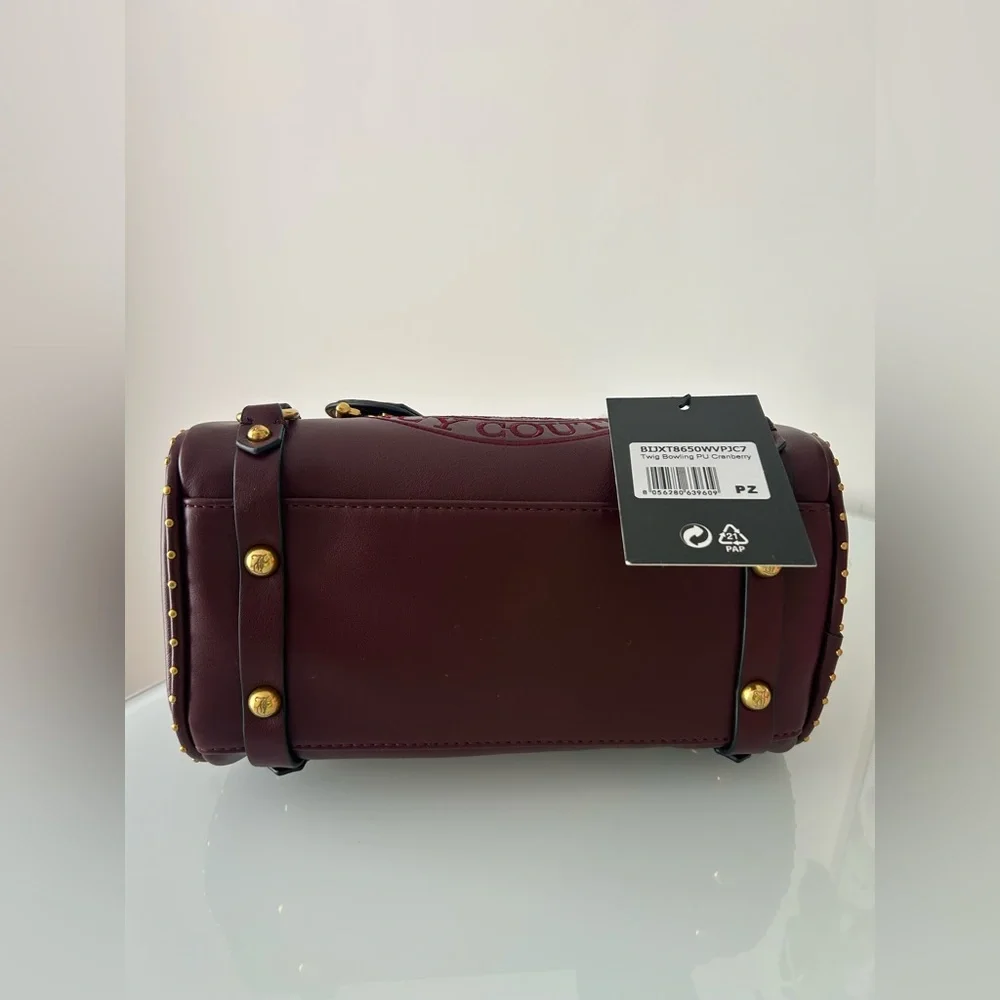 Juicy Couture UK burgundy leather Scottie Dog crest Bowler Bag Wallet Set